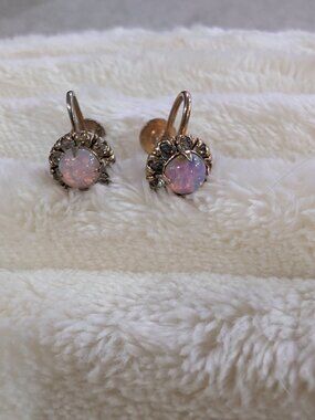 Vintage Vargas Signed Opalescent Pink Glass Rhinestone Screw Back Earrings